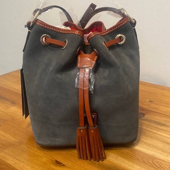 NWT Dooney & Bourke Grey Kendall Suede Bucket Drawstring Bag - Picture 3 of 13